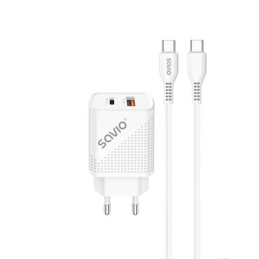 EAN 5901986046806 - Savio LA-05 cargador de dispositivo móvil Smartphone Blanco Corriente alterna Carga rápida Interior imagen 1