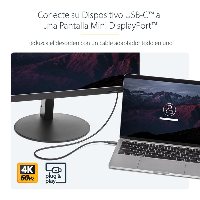 Startech Cable Usb-C A Mini Displayport 4k 60hz 1m Negro Cdp2mdpmm1mb