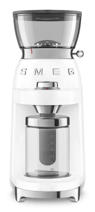 Molinillo De Café Smeg Cgf03wheu, 15 Grados De Molienda, Depósito De 240 G, 150 W, Blanco.