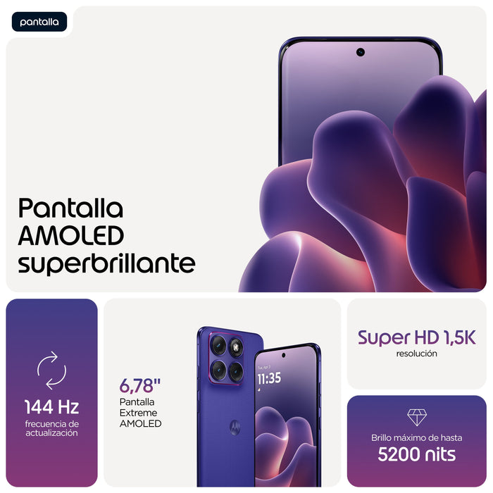 Motorola Edge 70 Fusion 5g Smartphone Sim Doble Ram 8 Gb / Memoria Interna 256 Gb Pantalla Oled 6.78" 2772 X 1272 Píxeles (144 Hz) 3 X Cámaras Traseras 50 Mp 13 Mp Front Camera 32 Mp Pantone Orient Blue