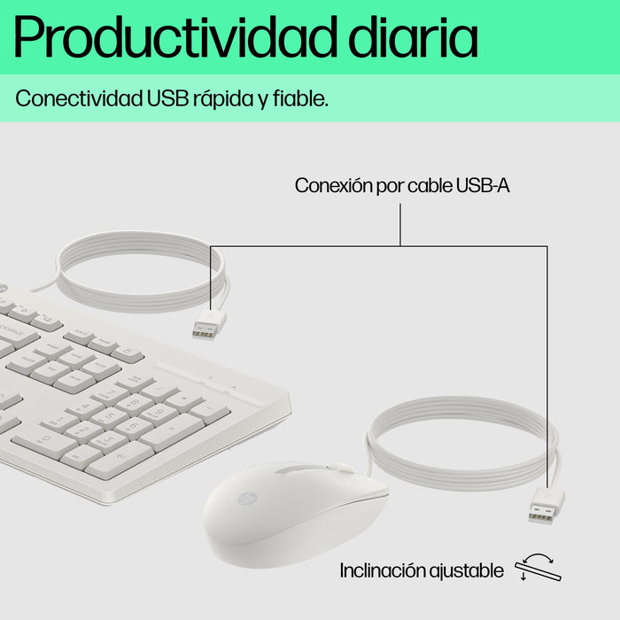 EAN 0198701735489 - HP 225 Wired Mouse and Keyboard Combo G2 Cashmere White teclado Ratón incluido Oficina USB Blanco imagen 2