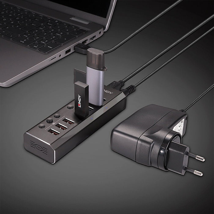EAN 4002888433716 - Lindy 43371 hub de interfaz USB 3.2 Gen 1 (3.1 Gen 1) Type-B 5000 Mbit/s Negro imagen 5