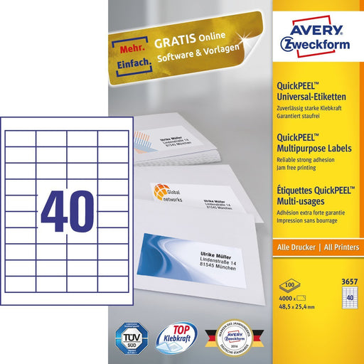 EAN 4004182036518 - Avery 3657 etiqueta autoadhesiva Rectángulo Permanente Blanco 4000 pieza(s) imagen 1