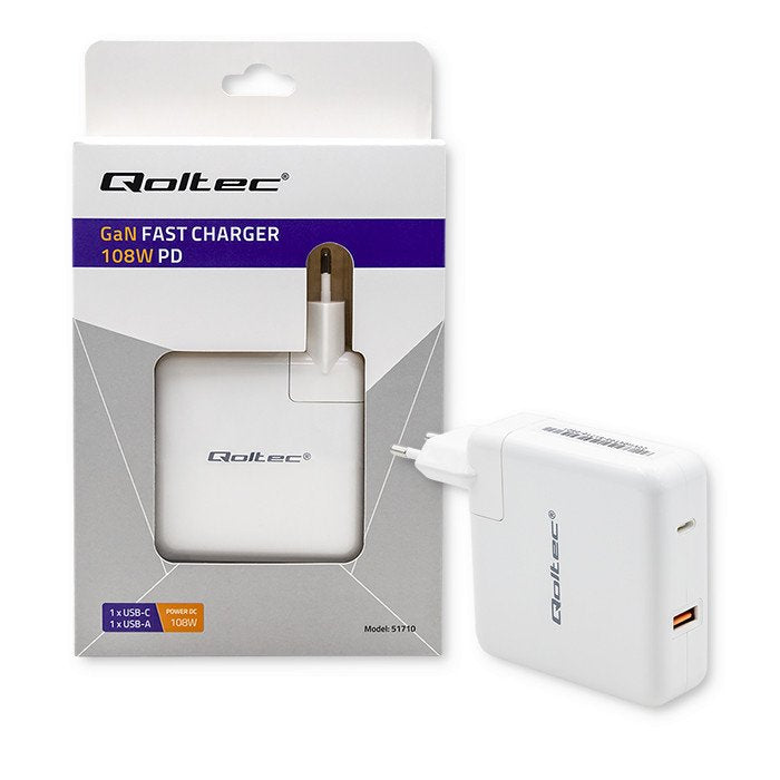 EAN 5901878517100 - Qoltec 51710 cargador de dispositivo móvil Universal Blanco Corriente alterna Carga rápida Interior imagen 2