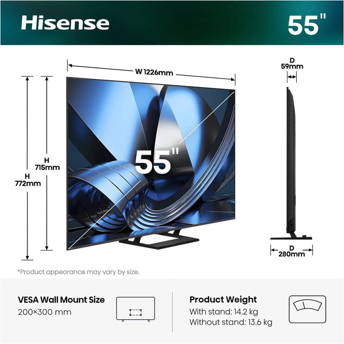 EAN 6942351433677 - Hisense 55U7SE 139,7 cm (55") 4K Ultra HD Smart TV Wifi Negro imagen 4