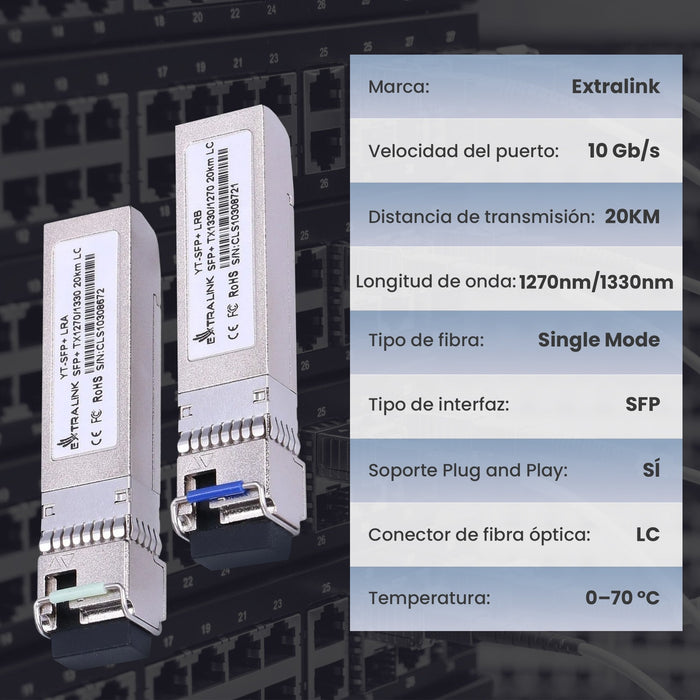 Extralink Yt-Sfp+ Lra/Lrb Sfp+ 1xlc (Single-Mode) 1270/1330nm Bidi 20km - Pair