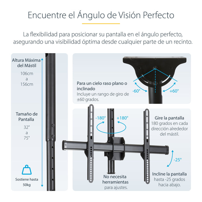 EAN 0065030865470 - StarTech.com FLATPNLCEIL soporte para pantalla de señalización 190,5 cm (75") Negro imagen 12