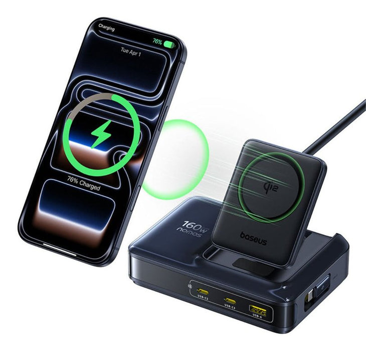 Baseus Nomos Nh21 4-In-1 Desktop Charging Station With Retractable    Cable 3c+U 160w Eu Cosmic Black