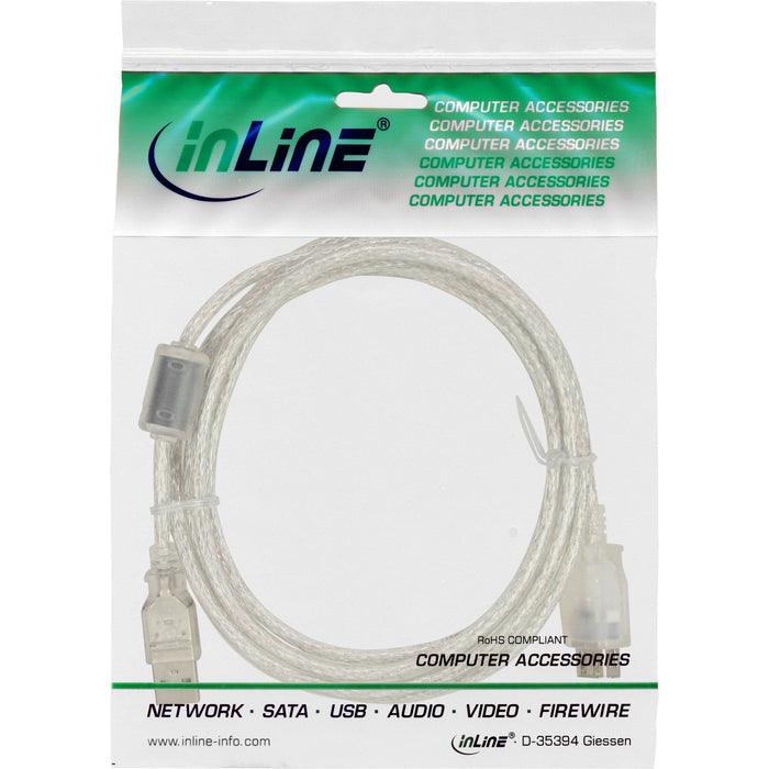 Cable De Extensión Inline Usb 2.0 Transparente Tipo A Macho A A Hembra Con Estrangulador De Ferrita 3m