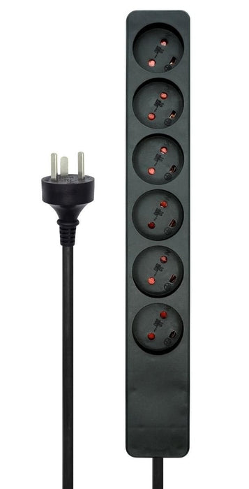 Danish Power Strip 6-Way  Black, With 15m Edb Cable