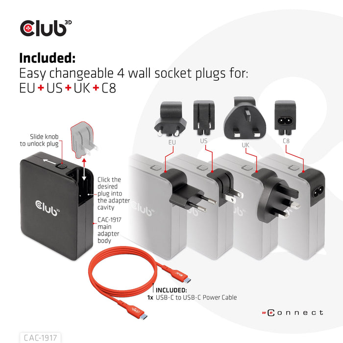 EAN 8719214472733 - CLUB3D CAC-1917 cargador de dispositivo móvil Universal Negro Corriente alterna Carga rápida Interior imagen 5