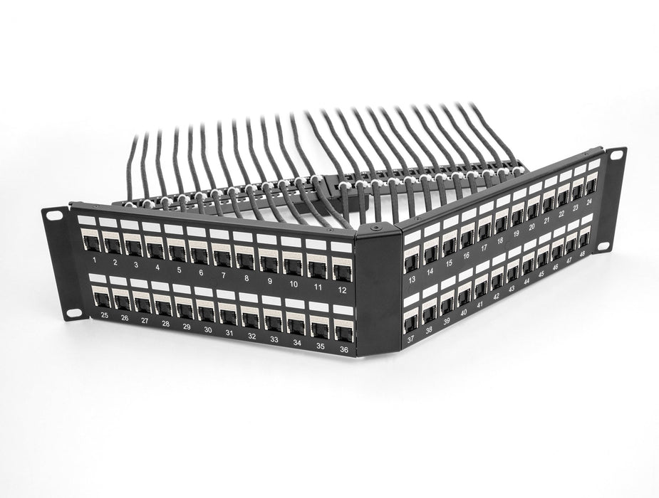 Delock 19 Keystone Patchpanel 48 Port Mit Entlastungsschiene 2 He Gewinkelt Schwarz