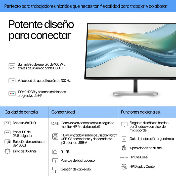 EAN 5715063749326 - HP Series 5 Pro 23.8 inch FHD USB-C Monitor - 524pu pantalla para PC 60,5 cm (23.8") 1920 x 1080 Pixeles  imagen 2