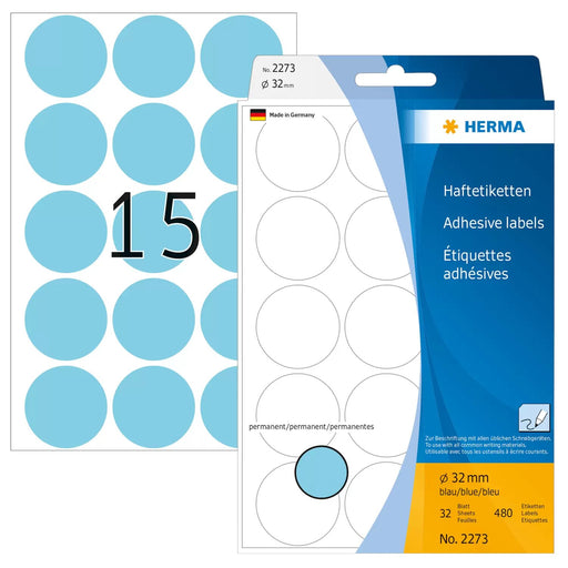 EAN 4008705022736 - HERMA 2273 etiqueta autoadhesiva Círculo Azul 480 pieza(s) imagen 1