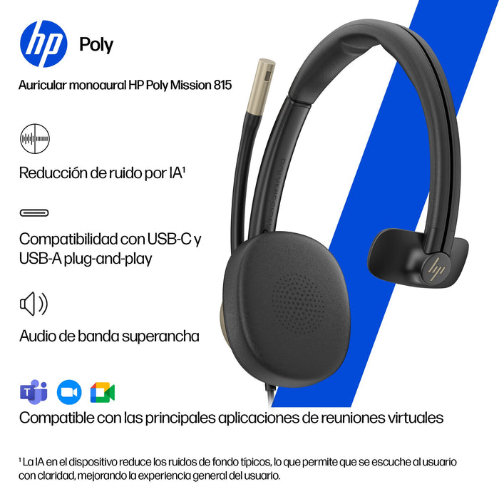 EAN 0199251821813 - HP Poly Mission 815 Monaural USB Wired Headset Negro imagen 6