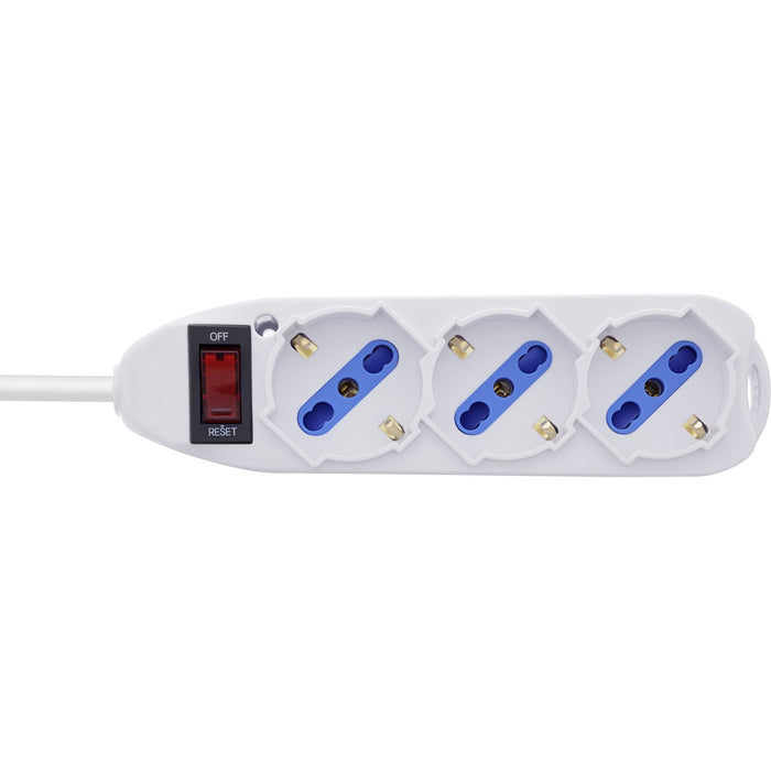 Inline® Power Strip Italy, 3-Way, With Switch, 1.5m, White