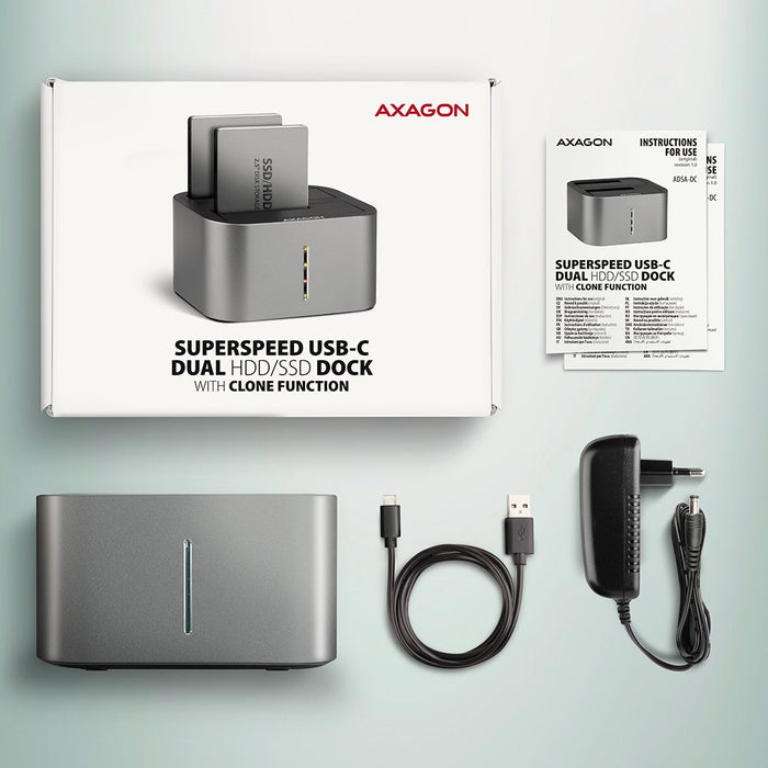 EAN 8595247907707 - Axagon AXG ADSA-DC - Docking- und Kopierstation 2x 2.5''/3.5'' SATA USB 3.0 - Digital/Daten USB 3.2 Gen 1 imagen 9