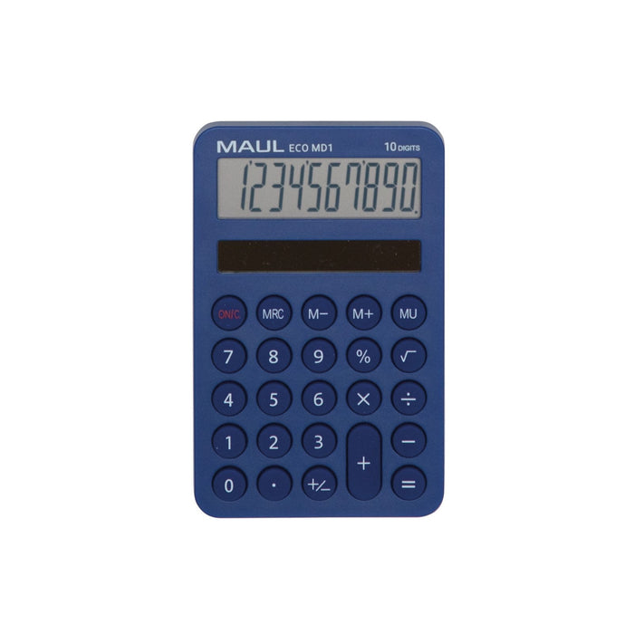 Maul Calculadora Eco Md 1  Calculadora Solar Con 10 Dígitos Y 5 Funciones  Calculadora De Bolsillo De Plástico 60% Reciclado  Calculadora De Escritorio Para Oficina, Escuela, Azul