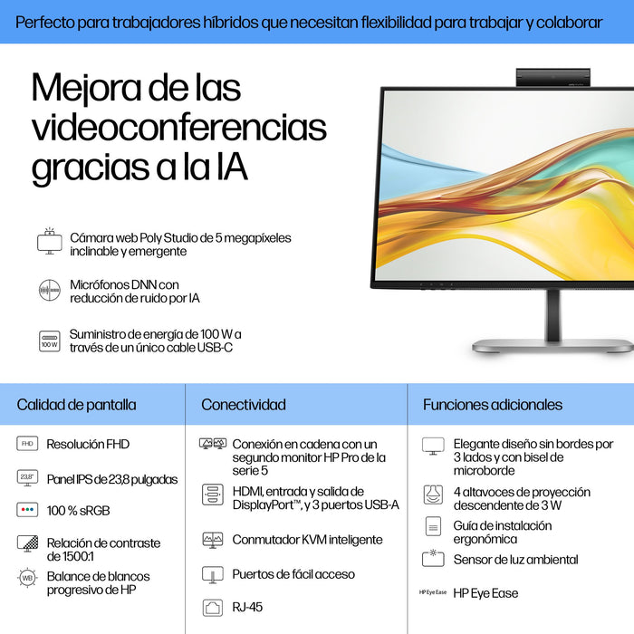 EAN 5715063749494 - HP Series 5 Pro 23.8 inch FHD USB-C Conferencing Monitor pantalla para PC 60,5 cm (23.8") Full HD LCD Neg imagen 3