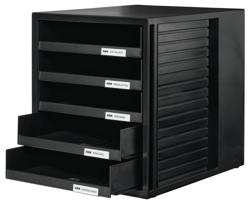Han Schubladenbox Schrank-Set,Din A4 5 Schubladen, Negro