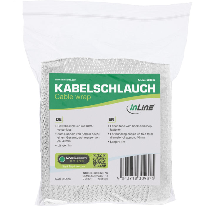 Protector Cable Inline, Manguera De Tela Con Cierre De Velcro, 1 M X 40 Mm De Diámetro, Blanco
