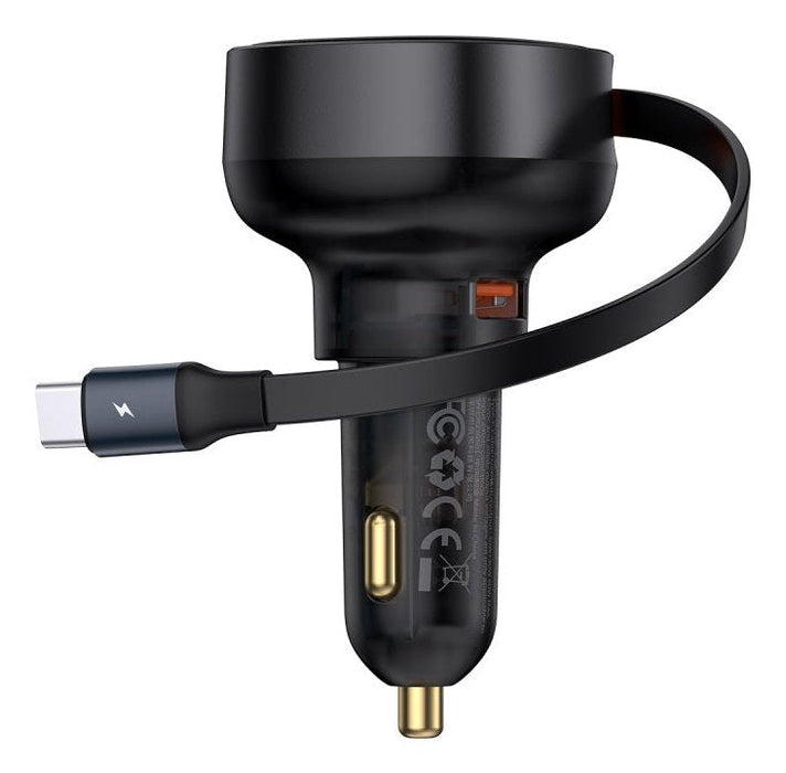 Baseus Enjoyment Pro Car Charger U+Retractable Type-C Cable 60w Cluster Black