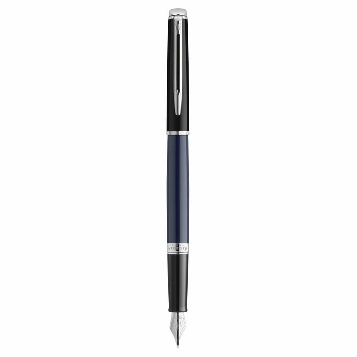 Pluma Estilográfica Waterman Hémisphère | Lacado Negro Y Azul Con Adornos De Paladio | Plumín Fino De Acero Inoxidable | Estuche De Regalo