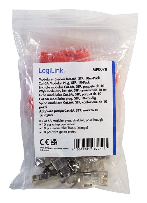 Logilink Modular Plug Rj45 Cat.6a Stp, Pass Through, 10-Pack