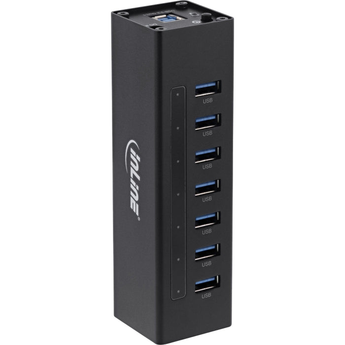 Inline Usb 3.2 Gen.1 Hub De 7 Puertos Caja De Aluminio Con Fuente De Alimentación De 2,5 A Negro