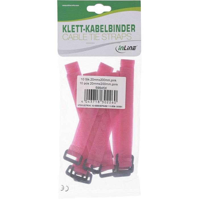 Tiras De Cables Inline De Velcro 20 X 200 Mm 10 Uds. Rosado