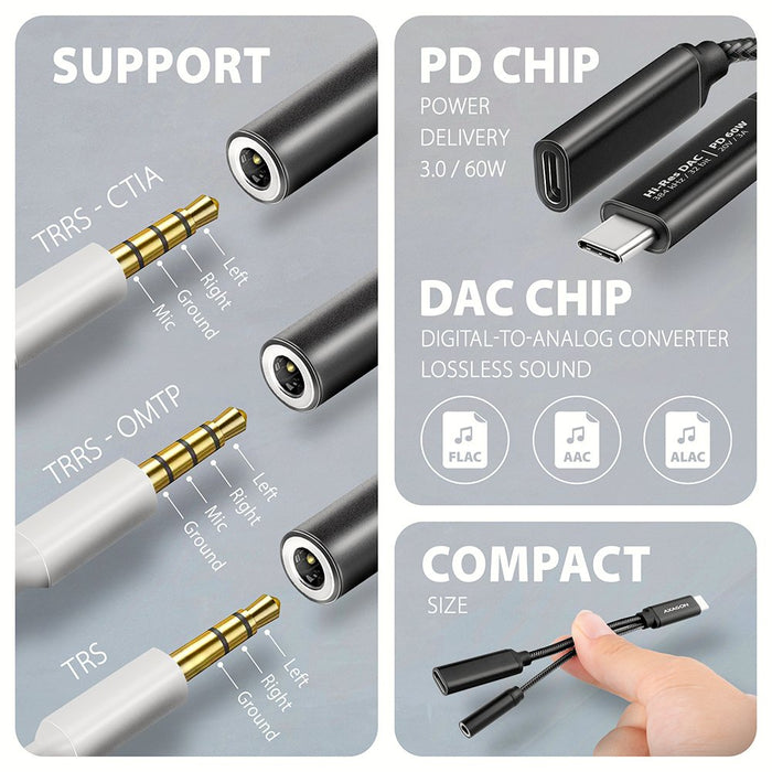 EAN 8595247908759 - Axagon ADA-HCPD cable de audio 0,1 m USB-C, 3.5 mm USB-C Negro imagen 4