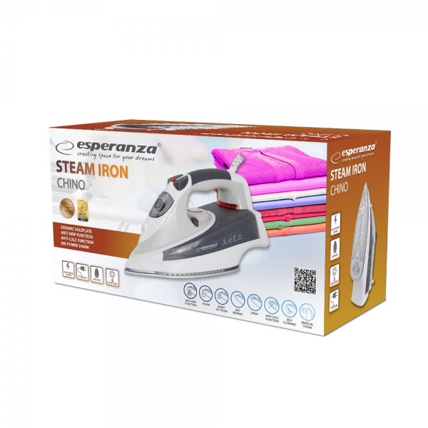 EAN 5901299956694 - Esperanza CHINO Plancha vapor-seco Suela de cerámica 2400 W Negro, Gris, Blanco imagen 9