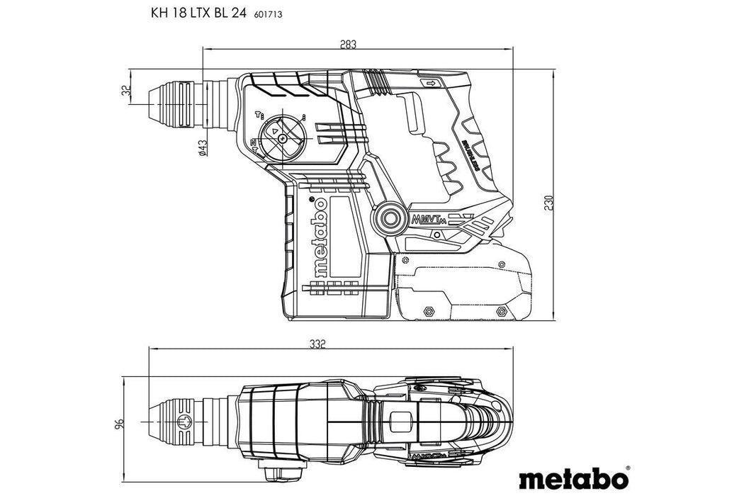 Metabo Kh 18 Ltx Bl 24, Sds Plus, Negro, Bürstenloser Motor, 2,4 Cm, 1280 Rpm, 2,2 J