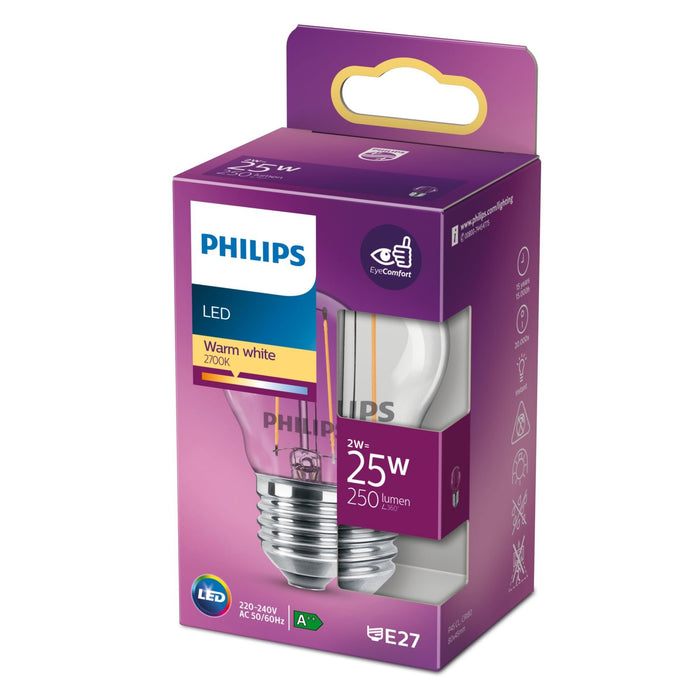 Signify Philips - Bombilla Con Led-Filament - Form: P45 - Transparente Finish - E27 - 2 W (Equivalente 25 W)