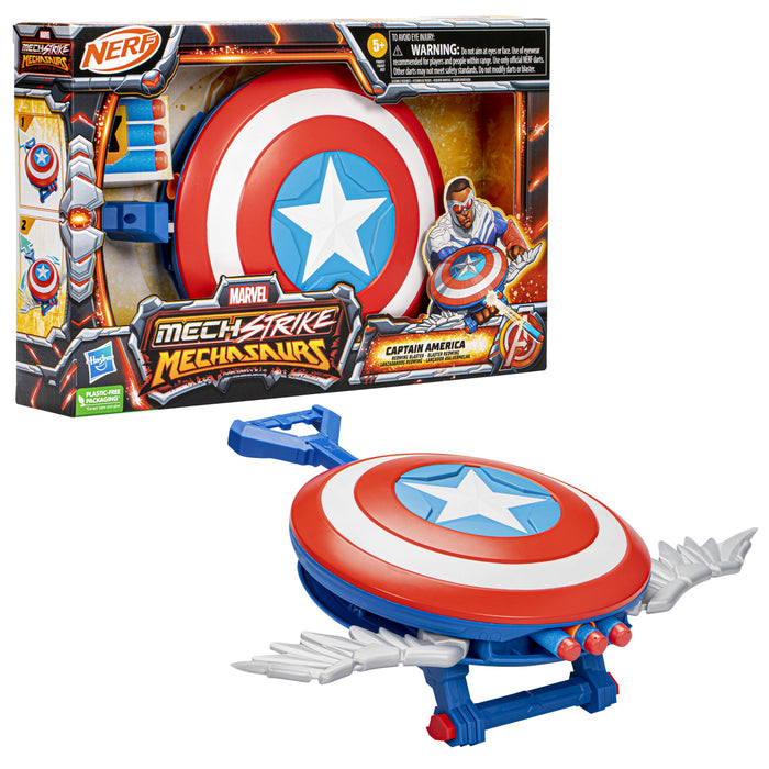 Lanzador Hasbro Nerf Marvel Mech Strike Mechasaurs Capitán América Con Redwing