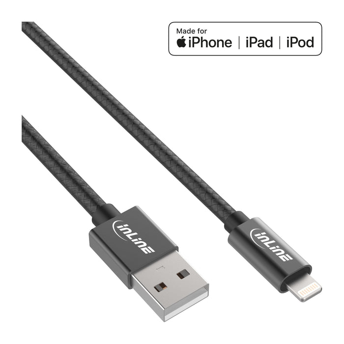 Cable Usb Inline Lightning Para Ipad Iphone Ipod Negro 1m Certificado Mfi