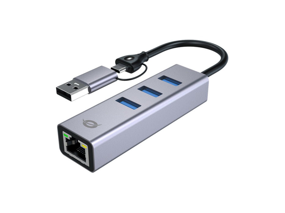 Adaptador Usb-C/Usb-A Ethernet Rj45 Conceptornic Abby25f Con Hub Usb 3,2 X3 Puertos