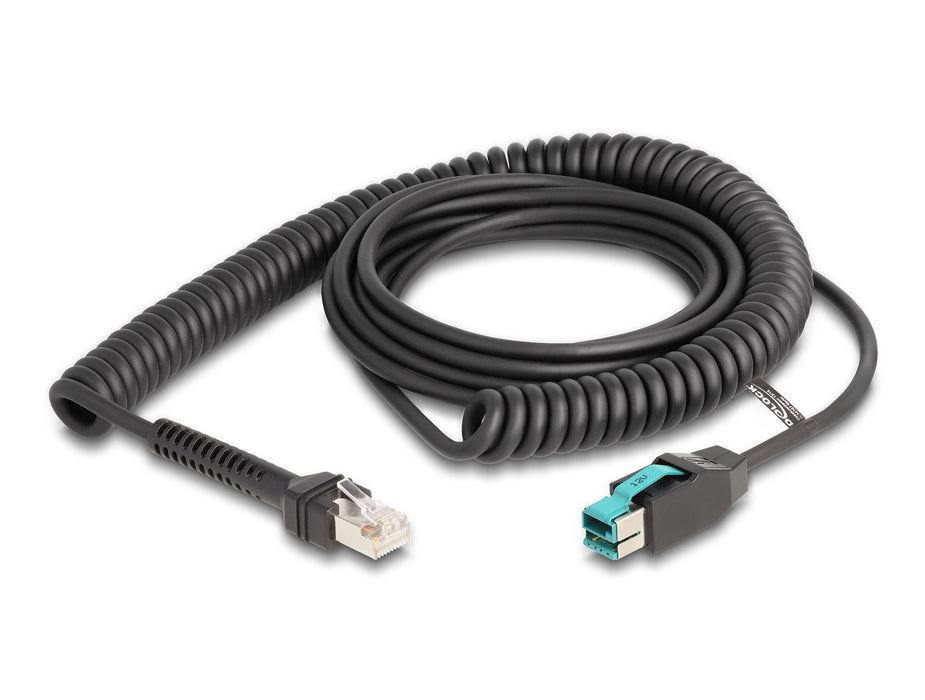 Delock 87995 Cable Rj50 En Espiral Macho A Poweredusb Macho, 12 V, 3 M, Negro