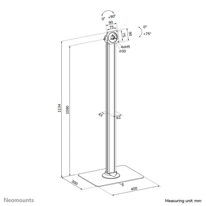 Neomounts Bodenständer Tablet -3kg 75x75 Höv Neig Rojoierbar Negro