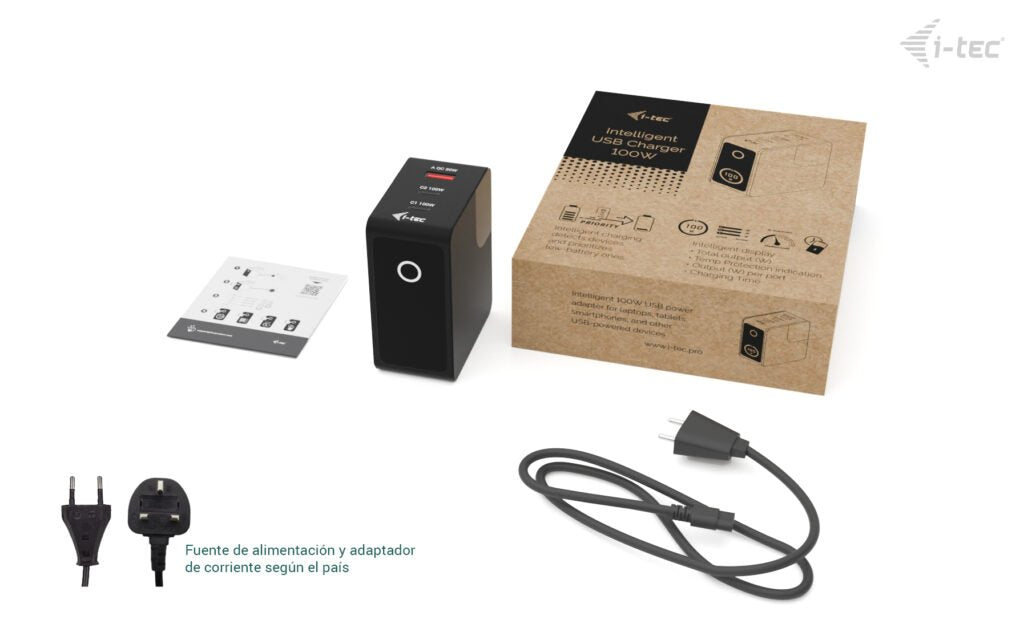 D I-Tec 100w Intelligent Multiport Usb Charger 2x Usb-C 1x Usb-A Lcd Display