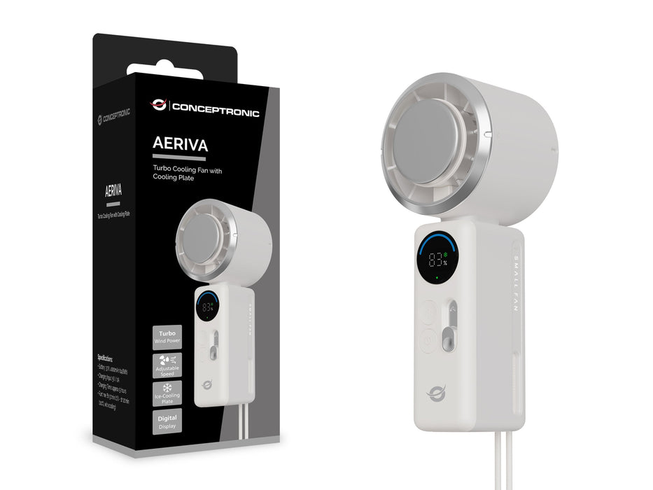 Ventilador Mini Portátil Conceptronic Aeriva03c Turbo Placa Enfriamiento Pantalla Digital Blanco Cre