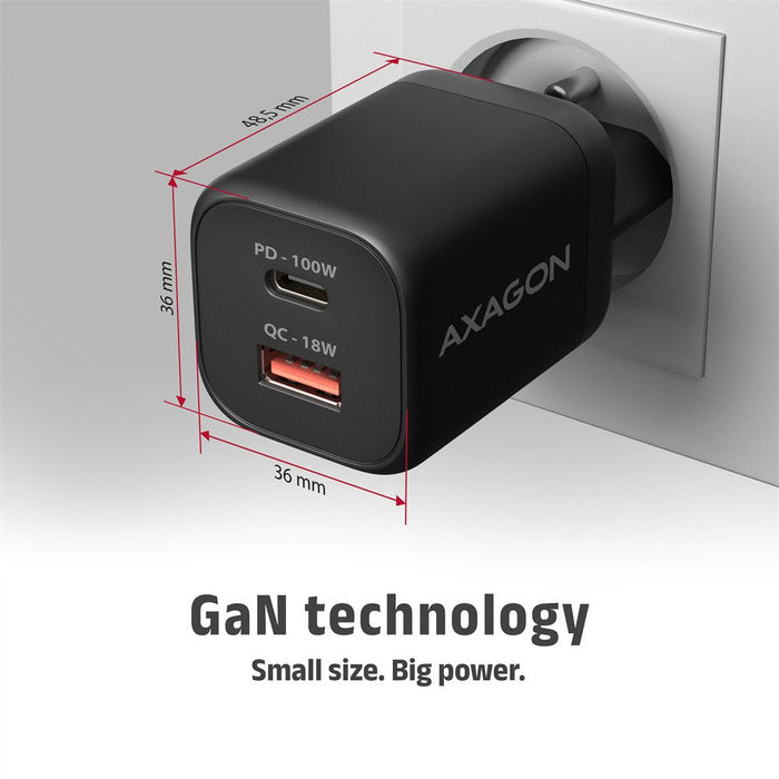 Acu-Pq100 Cargador De Red Gan 100w, 2x Port (Usb-C + Usb-A), Pd3.0/Pps/Qc4+, Mini, Negra