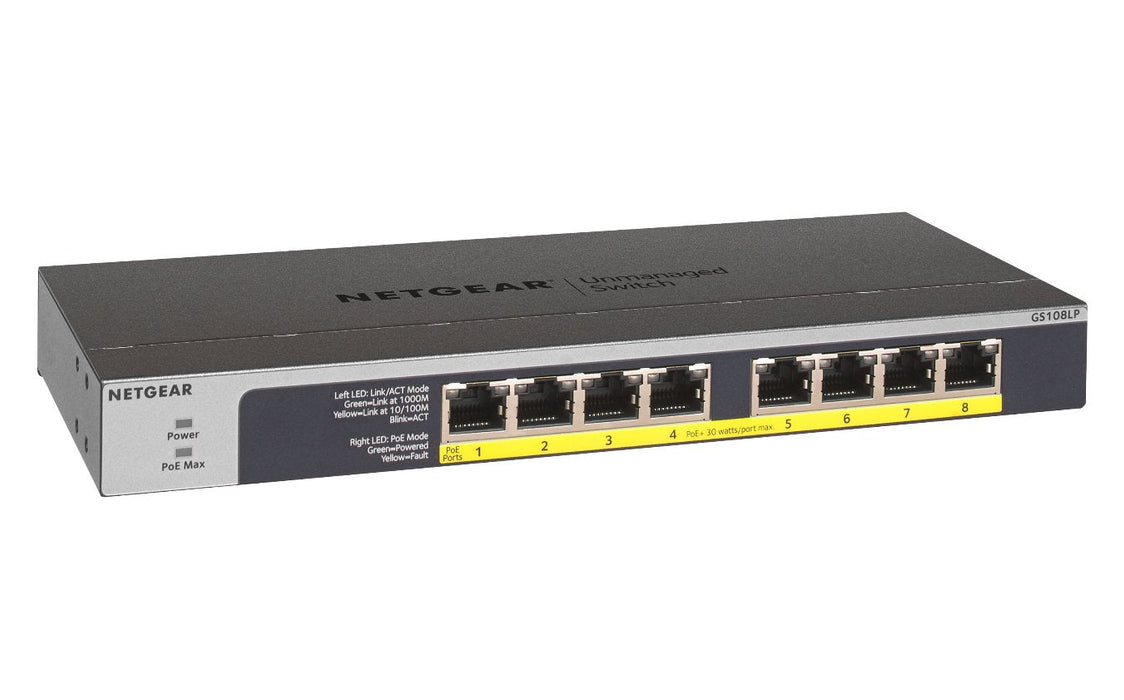 Hub  Switch Netgear Gs108lp-100eus 8xgigabit/Pared+Rack/8xpoe Gs108lp-100eus