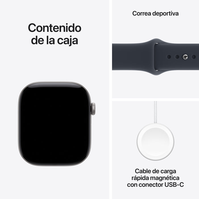 Apple Watch Series 12 Gps 46mm Gris Espacial Correa Deportiva Azul Marino (M L)
