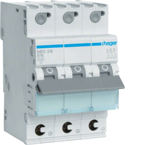 Hager Leitungsschutzschalter Mbs316 ** 3polig 6ka B-16a Quick Connect 3m