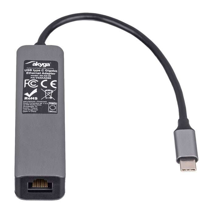 Akyga Hub Usb Tipo C To 3x Usb 3.0 Ak-Ad-66 Network Card 10 100 1000 15cm