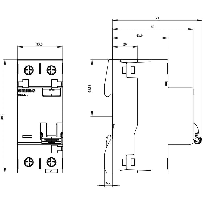 Siemens Fi-Schalter 2x25a 5sv33126 Typ A 25a 1+N-Pol 30ma 230v 2te