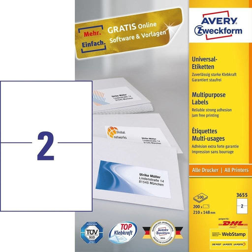 EAN 4004182036556 - Avery 3655 etiqueta autoadhesiva Rectángulo Permanente Blanco 200 pieza(s) imagen 2