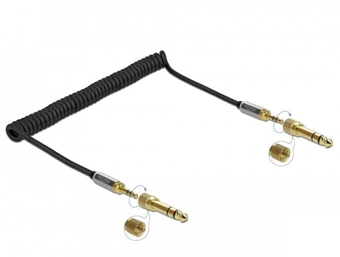 Delock 85837 Cable Enrollado De 3,5 Mm, 3 Clavijas, Conector Estéreo Macho A Conector Estéreo Macho Con Adaptador De Tornillo 2 M