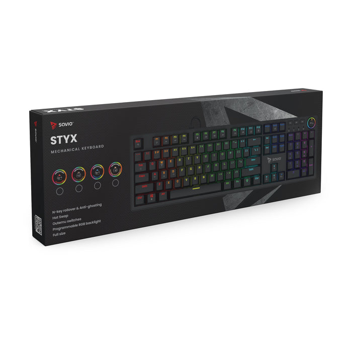 Savio Styx Outemu Peach Silent Teclado Juego Bluetooth Qwerty Internacional De Ee.Uu. Negro
